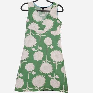 Boden Women's 10 Cotton White Green Floral Dress Retro Twee Classic